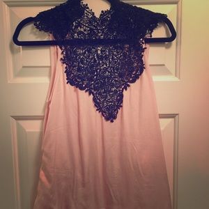 High neck top with lace